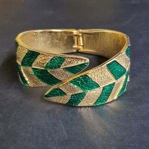 Green and gold foil look clamp bracelet
